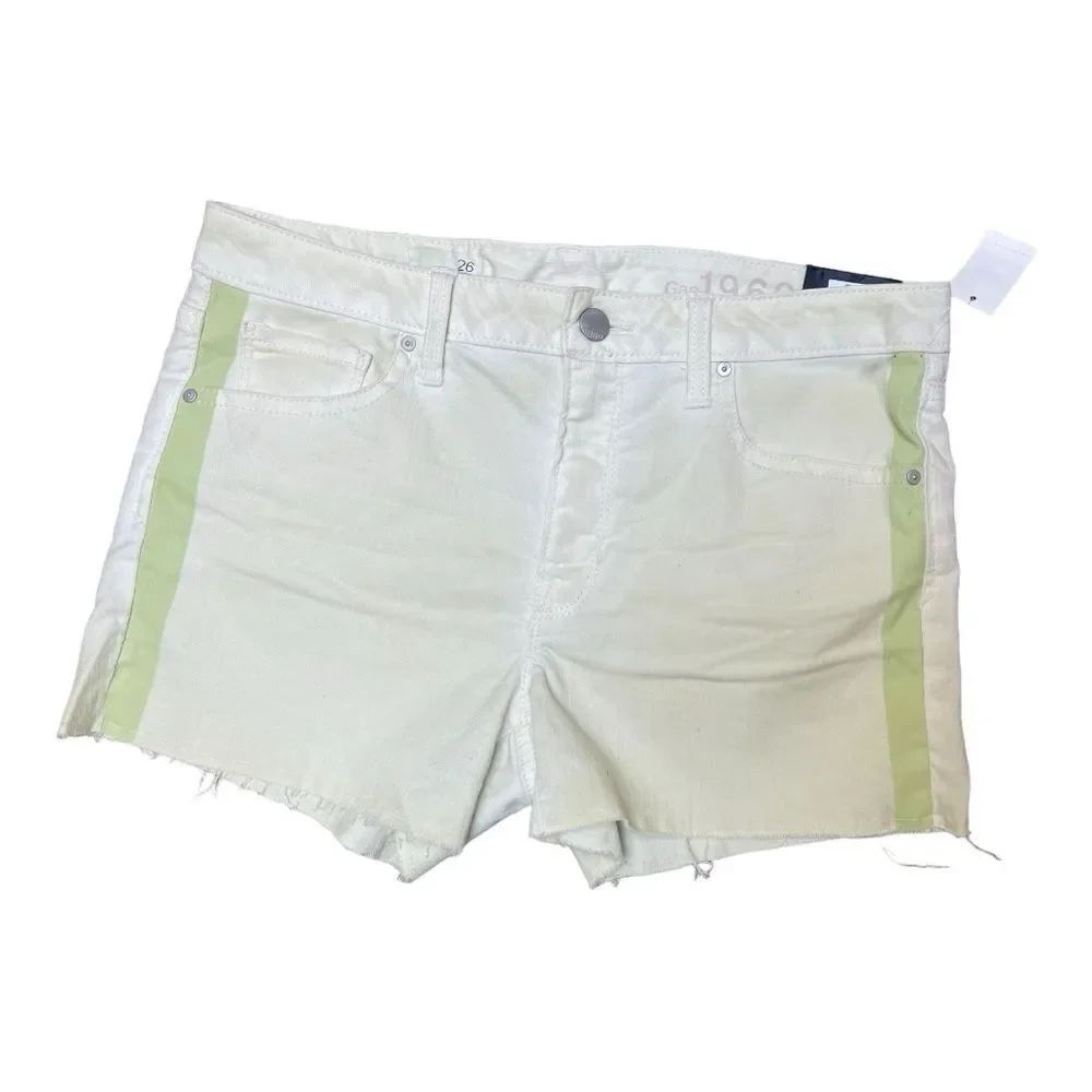 GAP 1969 Slim Cutoff Jean Shorts NWT Size 26 Green Mid Rise Stretch Womens